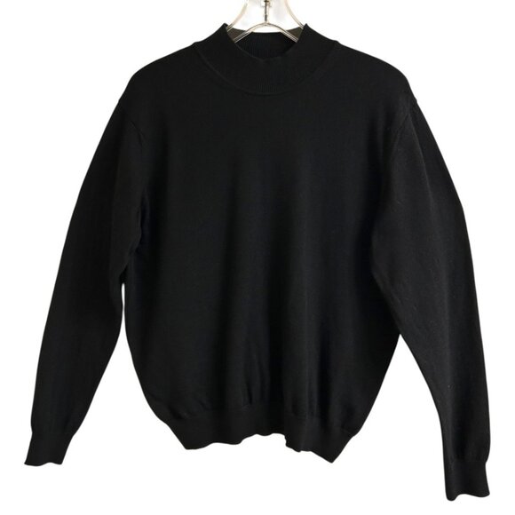 John Ashford Black Italian Merino Wool Mock Neck Sweater Men's size Large - Picture 1 of 6